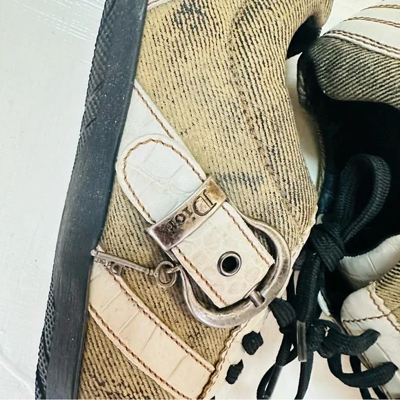 Vintage Womens CHRISTIAN DIOR Sneakers Shoes Monogram Brown Beige siz 36.56.5